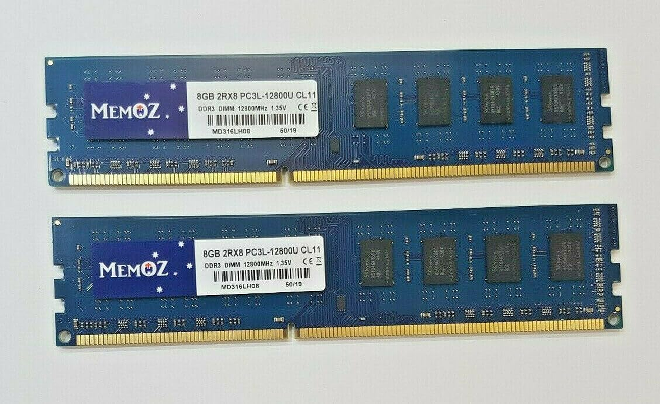 Memoz 16GB DDR3 Desktop 2X 8GB DDR3L 1600Mhz PC3L 12800U DIMM Memoz 5 Years Warranty RAM Memory