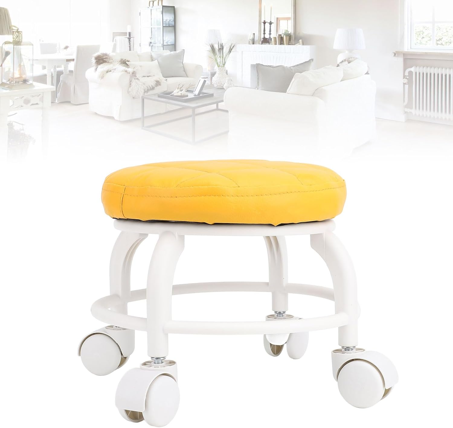 Pedicure Stool PU Leather, Low Rolling Stool, Garage Stool with Wheels, Low Roller Seat, Mute Wheel Swivel Roller Chair for Home Office Shop (Orange)