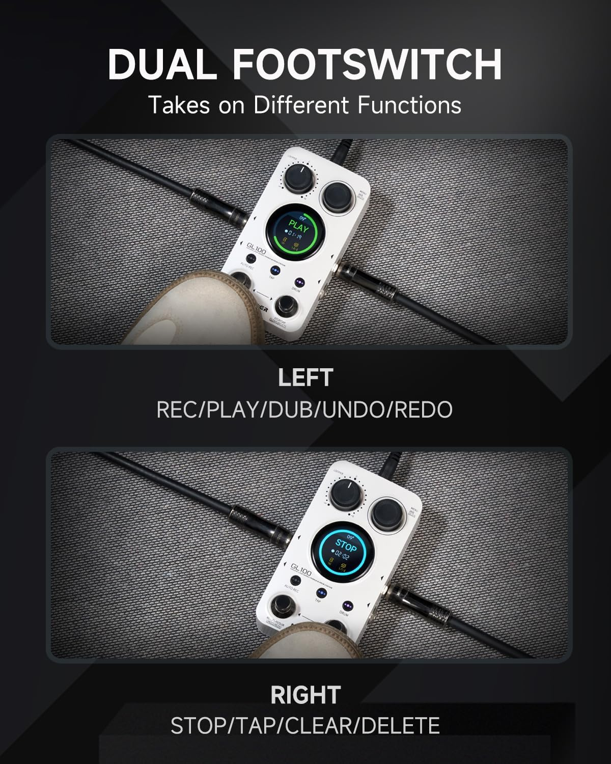 MOOER GL100 Looper Pedal Drum Machine, 2 in 1 Drum Looper Guitar Pedal 1.3-Inch Touchsreen with 300 Min in Total 100 Slots 220 Drum Grooves Auto-Record Time Stretch Function Dedicated Editor Software image number 2