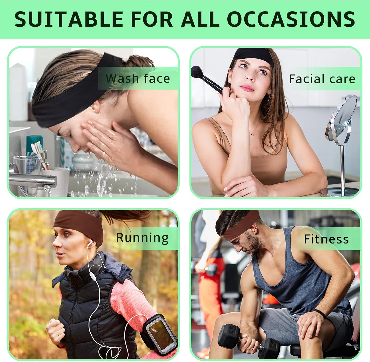 Sularpek 2 Pack Headbands for Women'S Hair, Soft Stretchy Hair Band, Head Bands Adult Women, Fabric Headband for Makeup, Yoga, Running, Unisex Gym Yoga Headbands(Black and Brown) image number 1