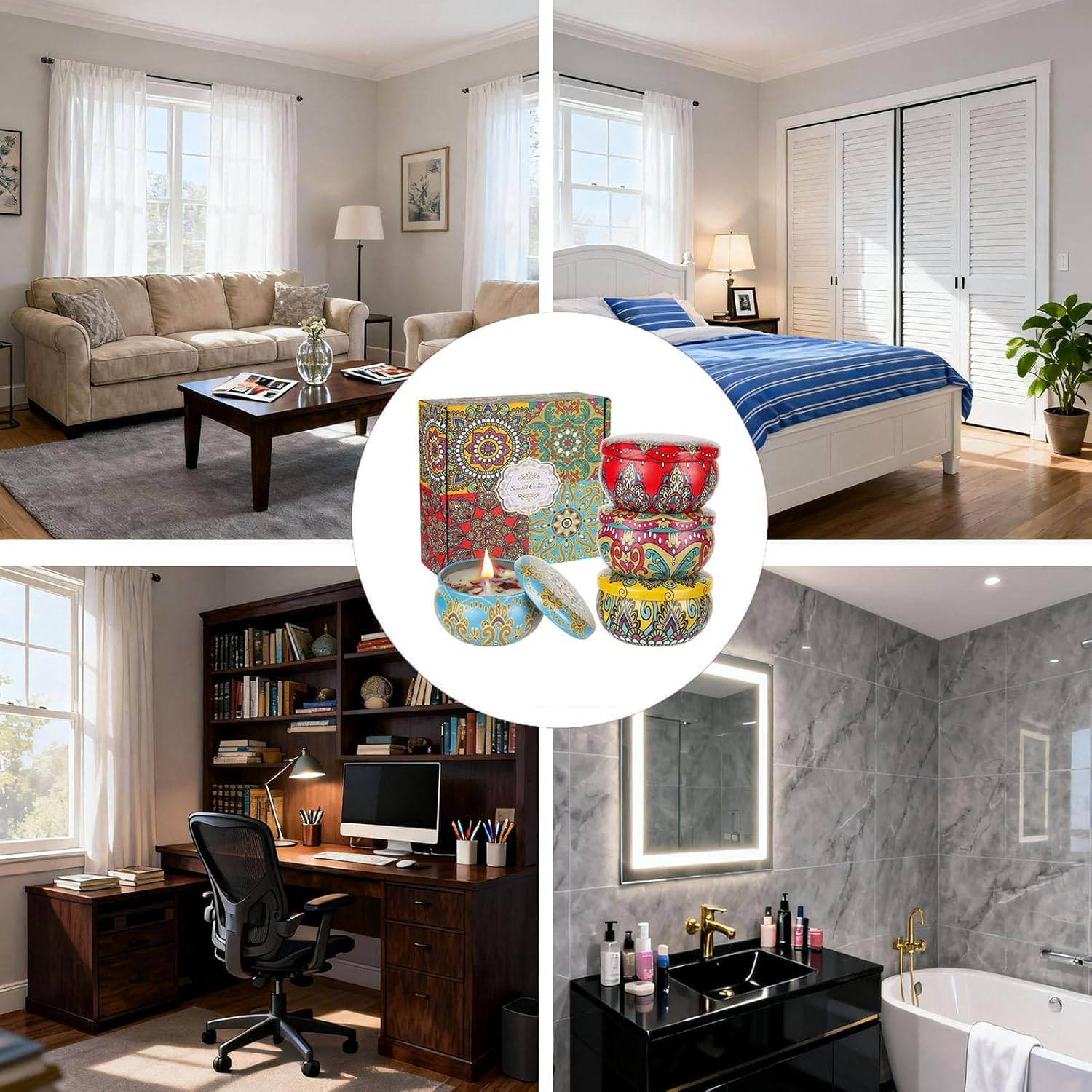 Scented Candles Gift Set, 4 Pack Scented Candles Ethnic Style Four Piece Set, Made from Natural Soy, for Stress Relief, Body Relaxation, Suitable for Lliving Room, Bedroom, Study, Bathroom image number 4