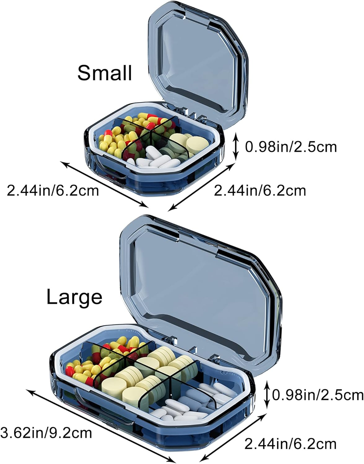 Pill Organizer Airtight Pill Box Pill Dispenser Home Travel Supplement Holder Portable Compact Waterproof Pill Box to Hold Medicine, Vitamin, Fish Oils, Jewelry and Secrets Daily Medicine (Blue) image number 3