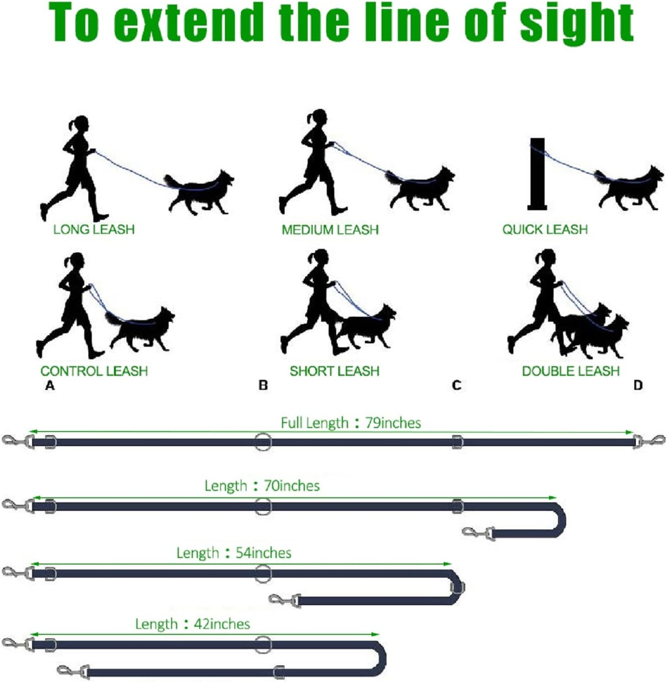 Dog Training Double Ended Leads : 2M Hands Free Adjustable Pet Training Leash for Running Walking - Retractable Multifunctional Strong Nylon Puppy Lead Rope for Small Medium Dogs image number 3