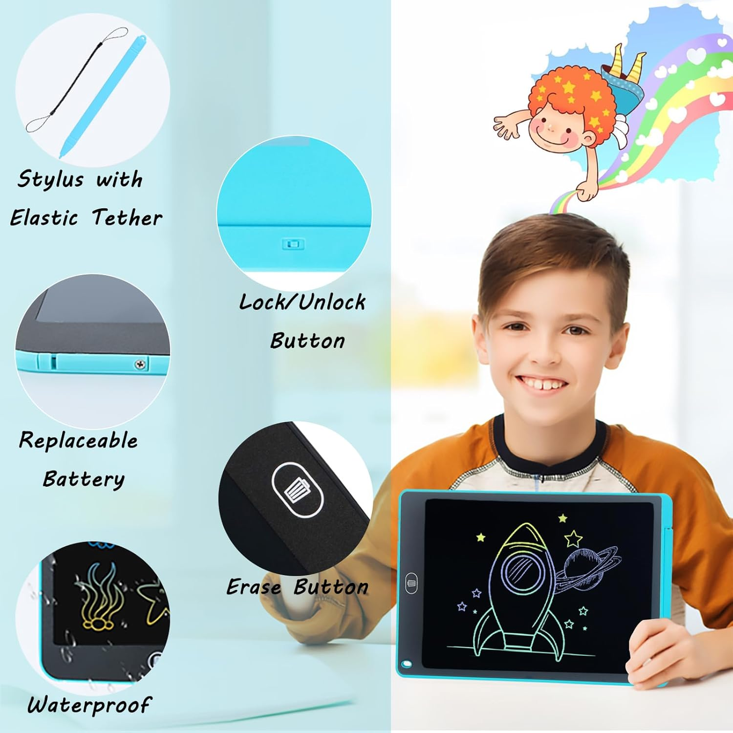 Toys for Boys Girls, LCD Writing Tablet 2 Pack, 12Inch Colorful Doodle Board Electronic Drawing Tablet for Kids Age 3-8 Years Christmas Birthday Gifts, Toddles Learning Toys Travel Essentials image number 3