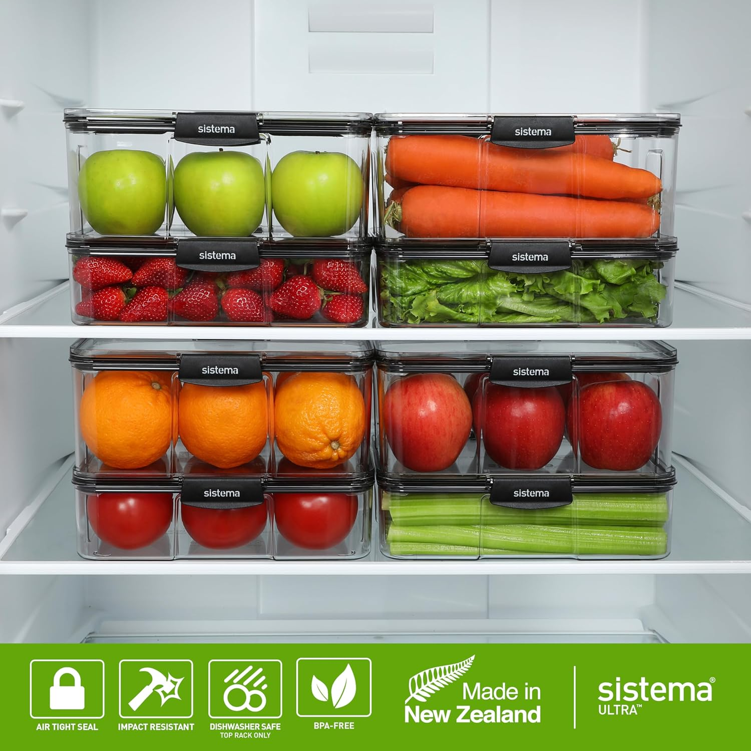 Sistema Ultra 1.73L Rectangle Food Storage Container | Stackable | Airtight Pantry Storage Container with Locking Clips | BPA & Phalate Free | Clear with Black Accents image number 4