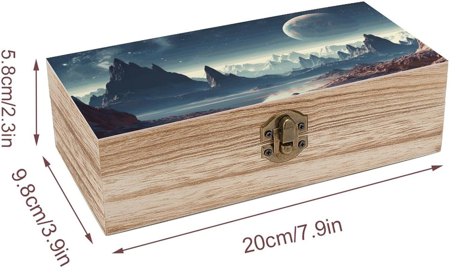 Alien Planet Wooden Box Wood Wedding Keepsake Boxes with Lids Small Decorative Boxes Lightweight Wooden Memory Storage Box for Crafts Keepsakes Jewelry Photo Letter Storage image number 4