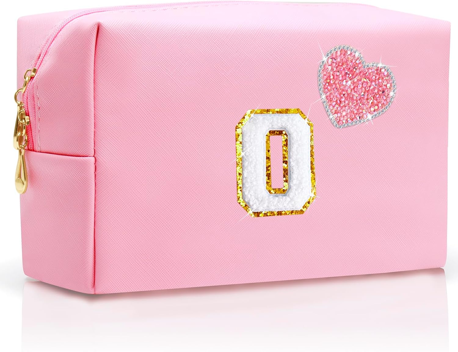 YILANCOL Personalized Initial Makeup Bag with Bling Heart Preppy Cosmetic Bag Cute Toiletry Travel Bag for Teen Girls Women Letter Makeup Pouch Purse for Holiday Birthday Christmas Gifts, Pink