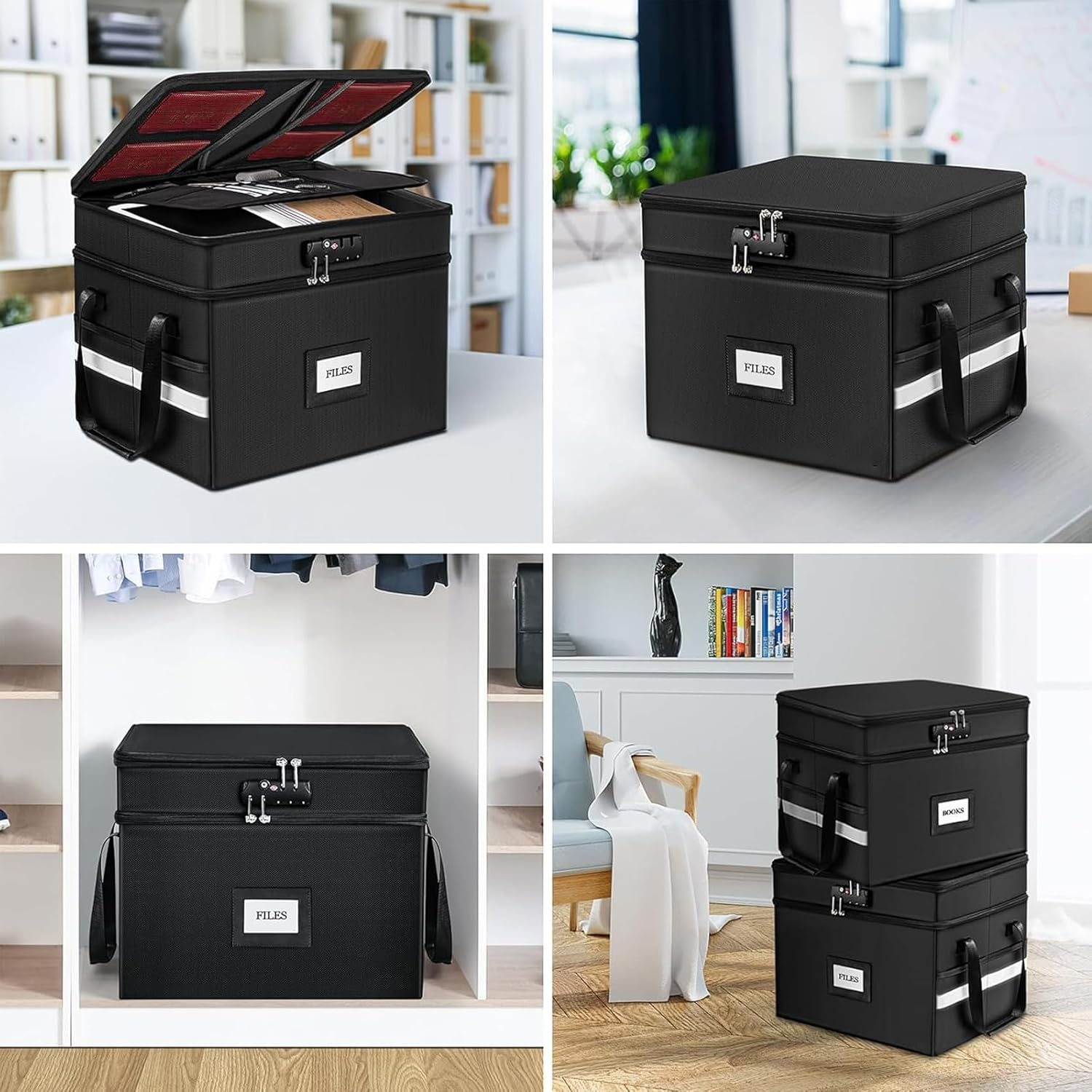 Fireproof Document Safe Box with Lock, Portable Collapsible File Cabinet Storage Organizer for Hanging Letter, Legal Size Folder, 40 * 31 * 33Cm Black image number 6