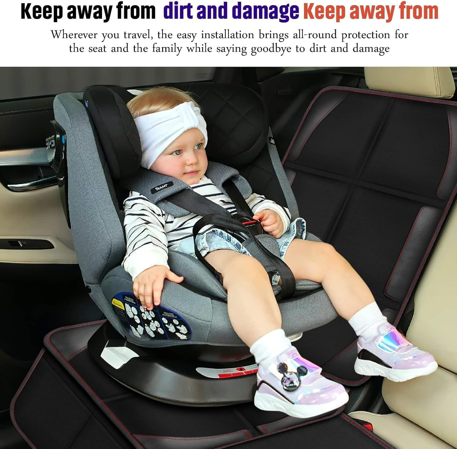Car Seat Protector, Child Seat Protection, 600D Waterproof Non-Slip Fabric Thick Padding with 2 Mesh Storage Pockets, Baby Seat Protectors under Carseat image number 3