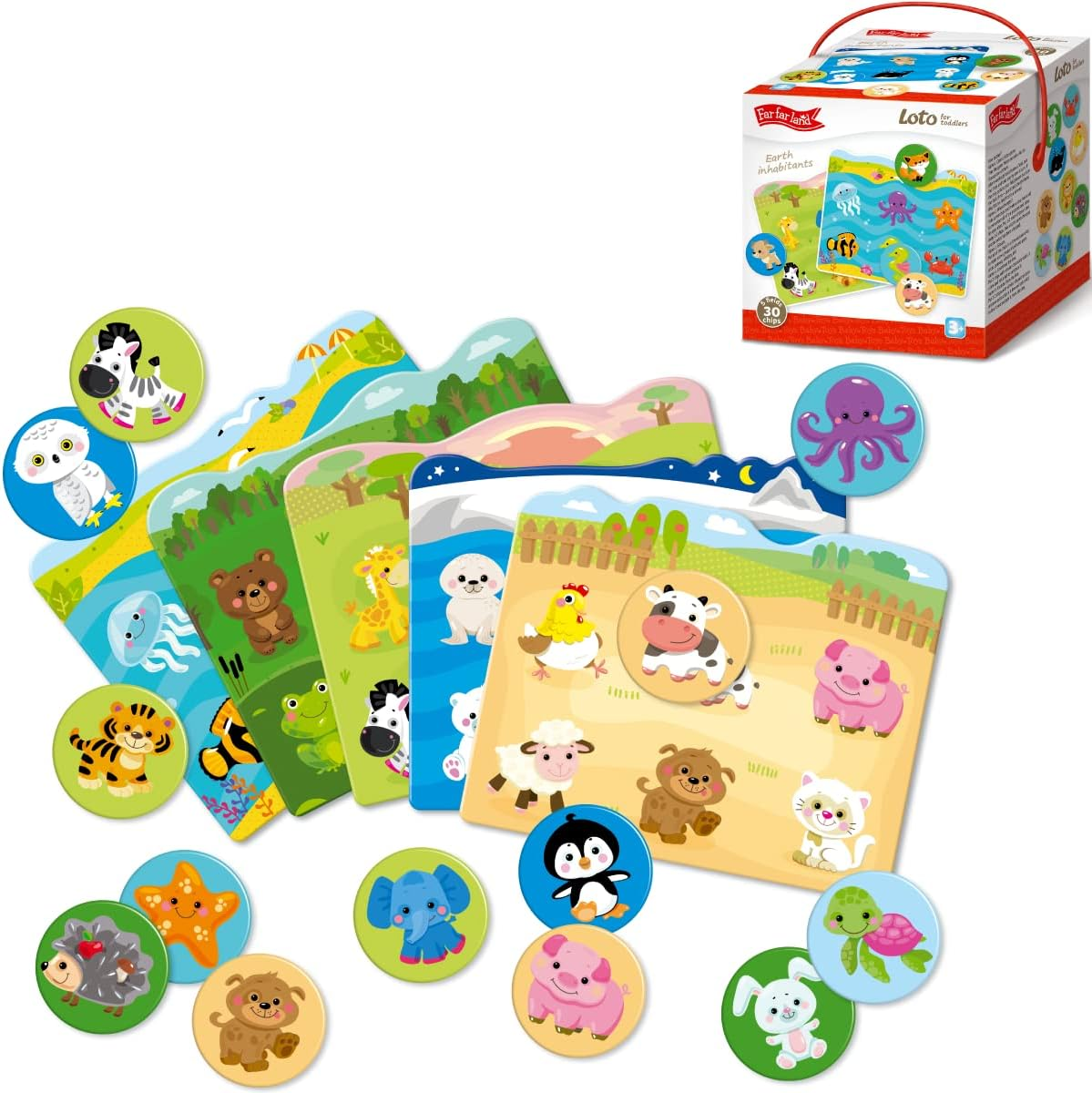 Board Game (5 Fields, 36 Chips with Pictures) for Toddlers Age 3+ Educational Family Game, Match and Learn Lotto Engaging Early Learning Featuring Earth'S Habitats and Colorful Creative Toy image number 3