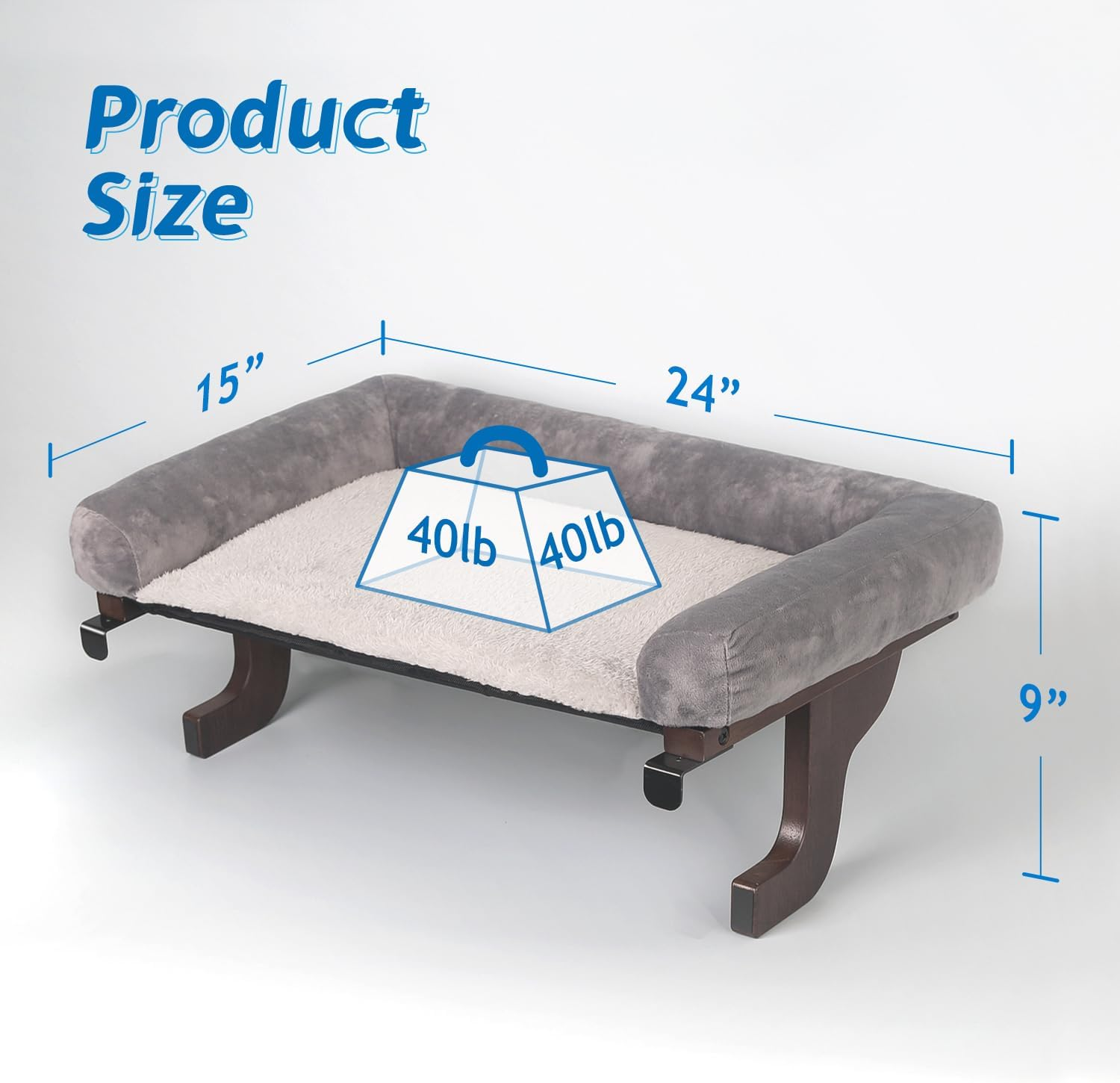 Zakkart Cat Perch for Window Sill with Bolster - Orthopedic Hammock Design with Premium Hardwood & Robust Metal Frame - Cat Window Seat for Large Cats and Kittens - Dark Stained Wood with Gray Bed image number 5