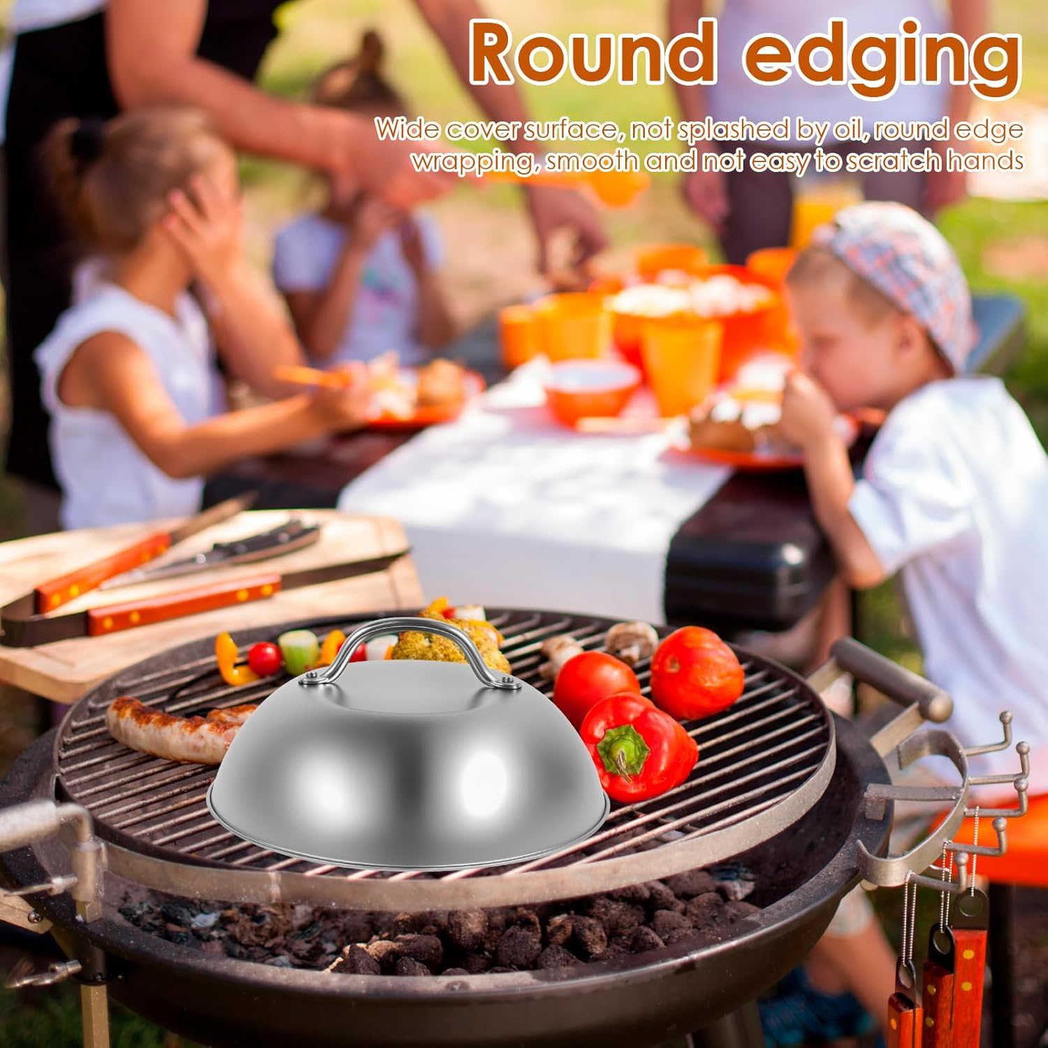 Burger Cloche Covers Kit to Melt Cheese Easy to Clean Solid Stainless Steel Steaming Domes Set Non Slip round Basting Cover Grilling Melting Domes Set for Party Use