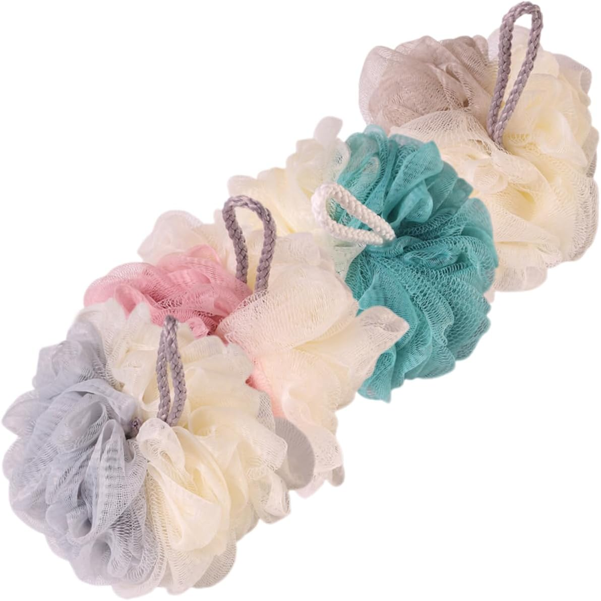 LRXIYODE 4Pcs Two-Tone Bath Loofah Shower Balls Skin Body Scrubbers Portable Bath Sponges for Household Use Rich Bubble Exfoliating Shower Loofah for Washing