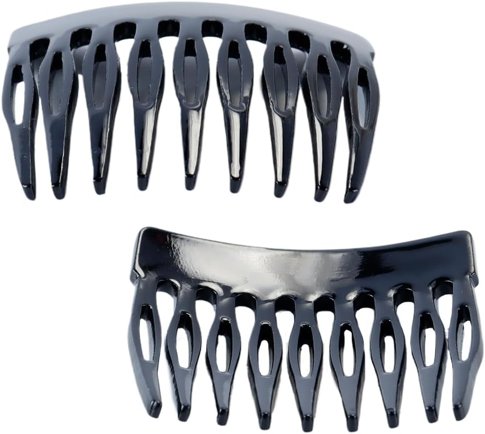 Hoite 4Pcs Black Small French Side Comb Slide Hair Clips Decorative Bun Holders Strong Hair Styling Accessories for Women Acrylic image number 2