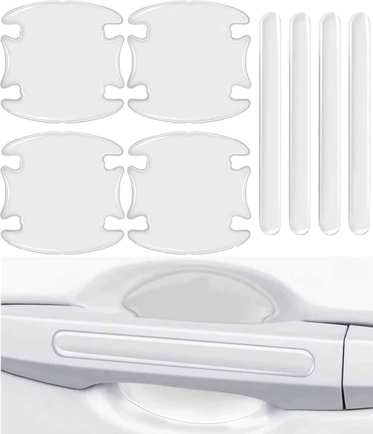 8 Pcs Car Door Handle Protectors - Transparent Waterproof Anti-Scratch Paint Universal Cup Handle Sticker image number 1