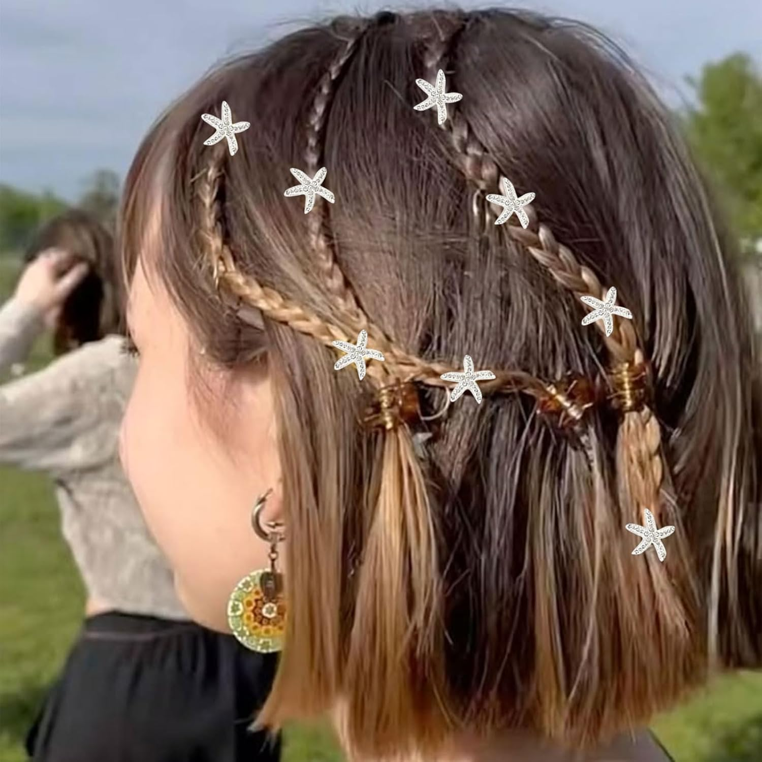 Lunarcharm 10 Pieces Hair Clips with White Rhinestones in Beach Style, Bohemian Hair Clip in Starfish Shape, Cute Accessory for Women and Girls, Cute Little Hair Clip
