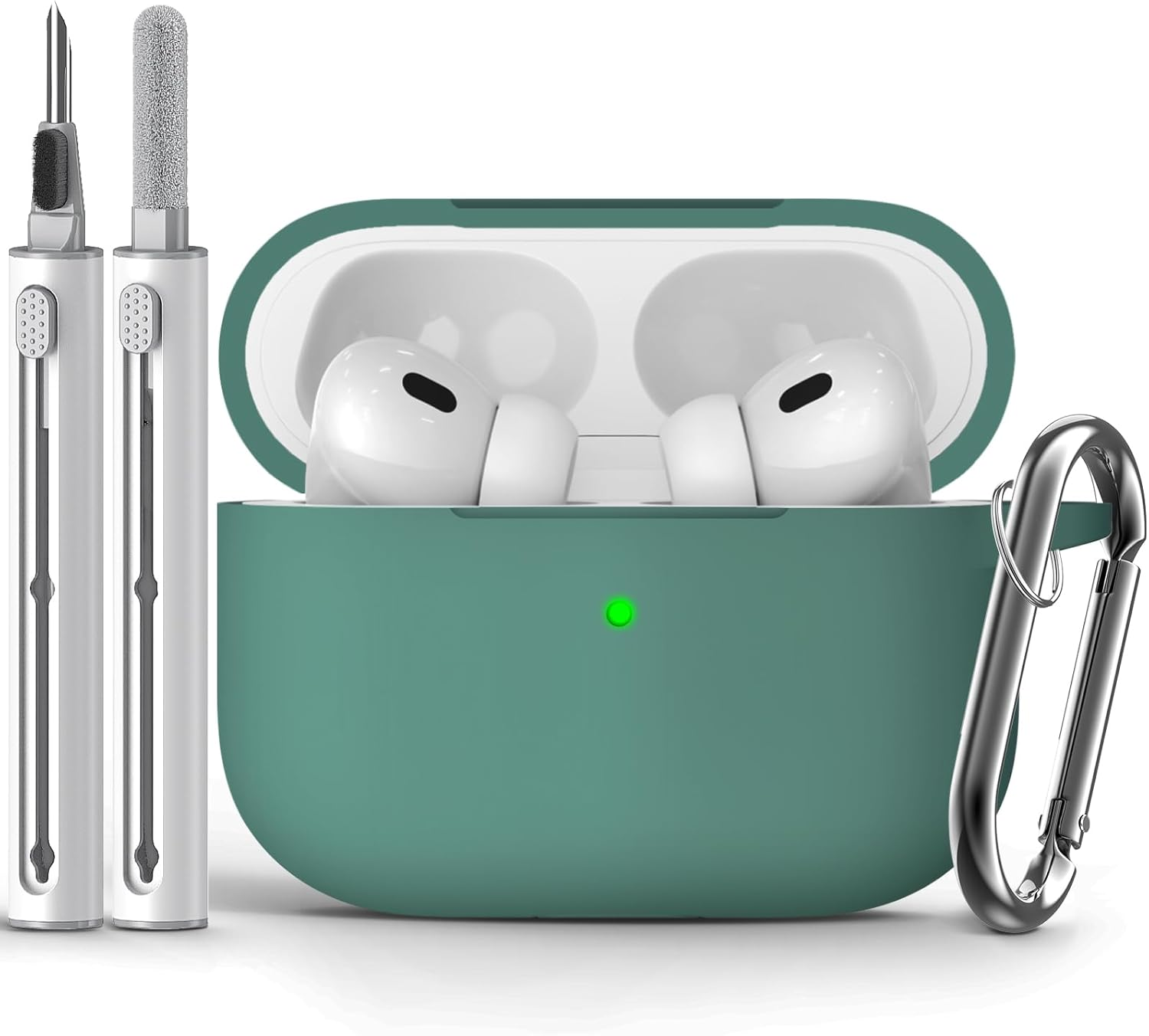 Inesore Compatible with Airpods Pro 2Nd/1St Case Cover with Cleaner Kit, Silicone Protective Case for Apple Airpods Pro 2Nd/1St Generation Charging Case with Keychain, for Women Men (Pine Green) image number 1