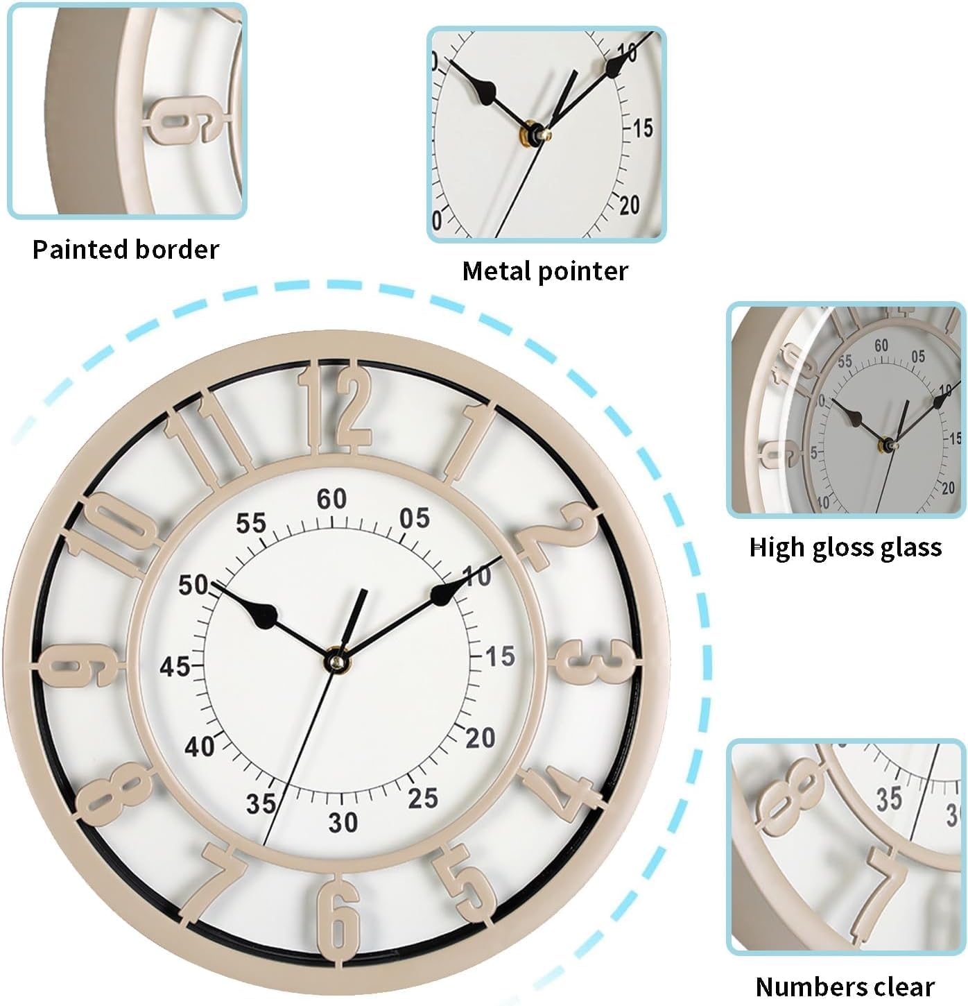 Fohouse Wall Clock, 12 Inch Non-Ticking Silent Battery Operated round Wall Clock Modern Simple Style Decor Clock for Office, Home, Bathroom, Kitchen, Bedroom, School, Living Room - Golden image number 5