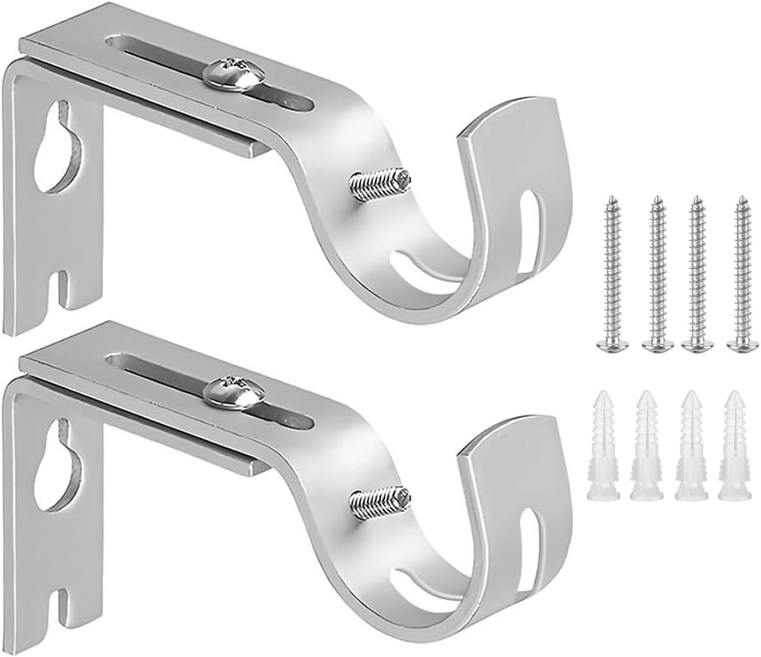 2 Pack Heavy Duty Curtain Bracket, Adjustable Curtain Rod Bracket - Curtain Rod Holder Hooks for 1 Inch Rod, Wall Mount Curtain Rod Brackets, Suitable for Home/Office (Silver)