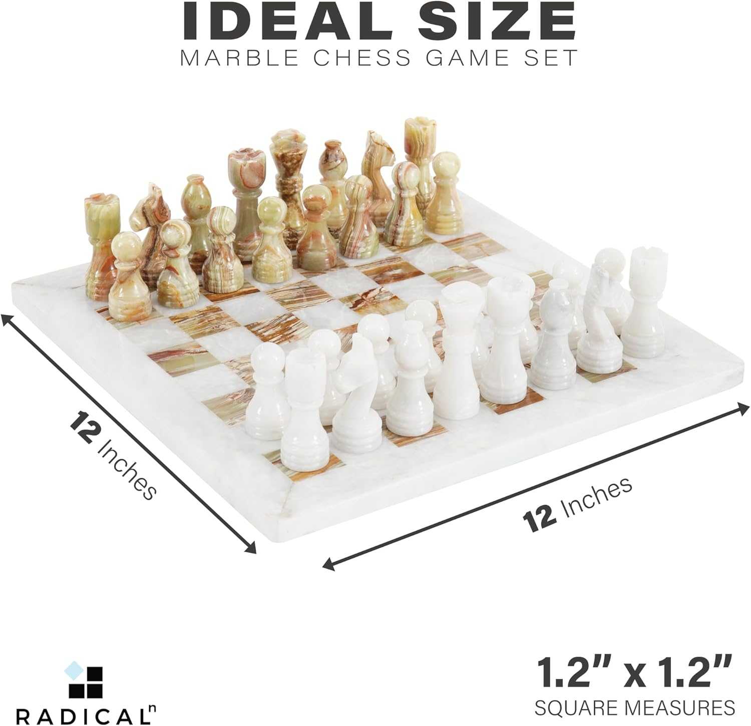 Radicaln Handmade White and Green Onyx Weighted Full Chess Game Set Staunton and Ambassador Gift Style Marble Tournament Chess Sets for Adults - Non Wooden - Non Magnetic - Not Backgammon - Non Glass image number 1