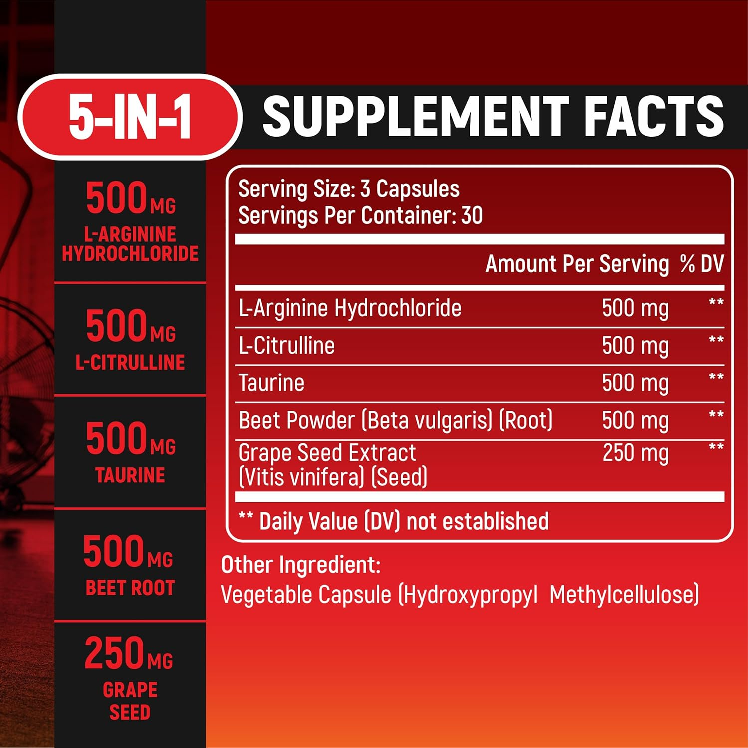 Beet Root Capsules L Arginine L Citrulline Taurine Grape Seed - Nitric Oxide Beetroot Powder - 90 Capsules Gluten Free and Non-Gmo image number 4