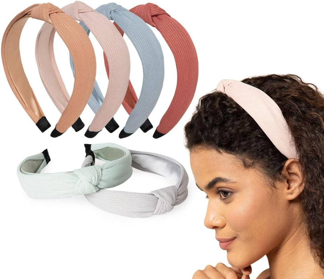 Radhu & Kabby Headband for Women | Plain Turban Hair Bands | Fashion Cross Knot Headbands | Daily Fashion Hair Accessory Set | Pack of 6 | Smooth and Comfortable | Multicolor image number 4