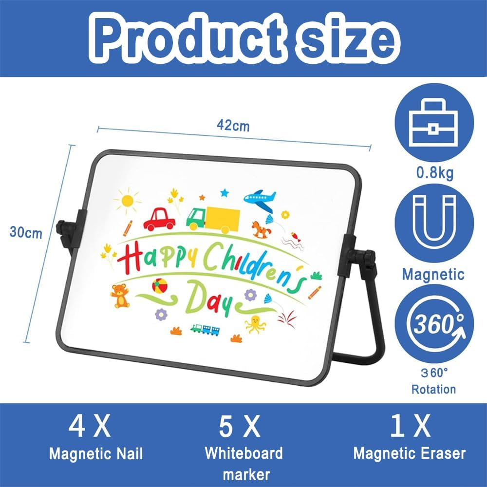 Magnetic Whiteboard Desk Double Sided White Boards with Stand Portable Small White Board Reusable for Office, Classroom,Home School Kids Drawing to Do List (42 * 30Cm)
