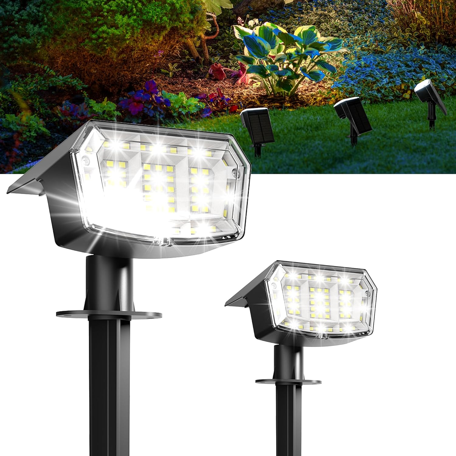 Solar Spot Lights Outdoor Waterproof 4 Pack IP65, 63 LED 3 Lighting Modes Spotlights for Yard House Garden Garage Pathway