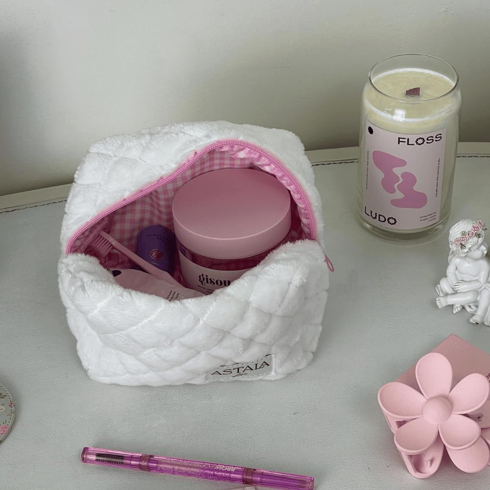 Astala Luna Marshmallow Mini Carry All Cosmetic Travel Bag Mini White, Pink