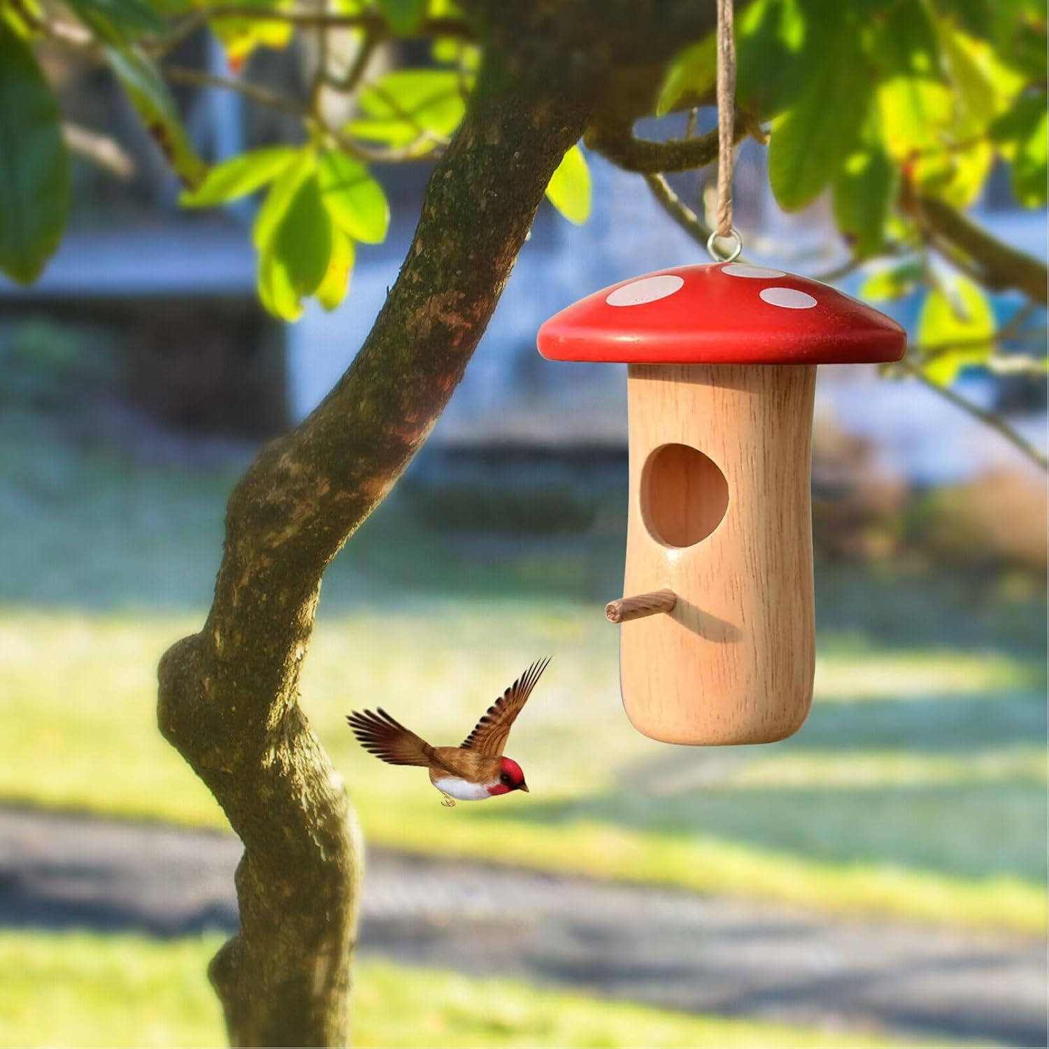 Hummingbird Houses for outside - Humming Bird Box for Nesting | Wooden Mushroom Cottage Animal Shelter Garden Hut for Outdoor Yard Tree Balcony Patio Courtyard image number 6