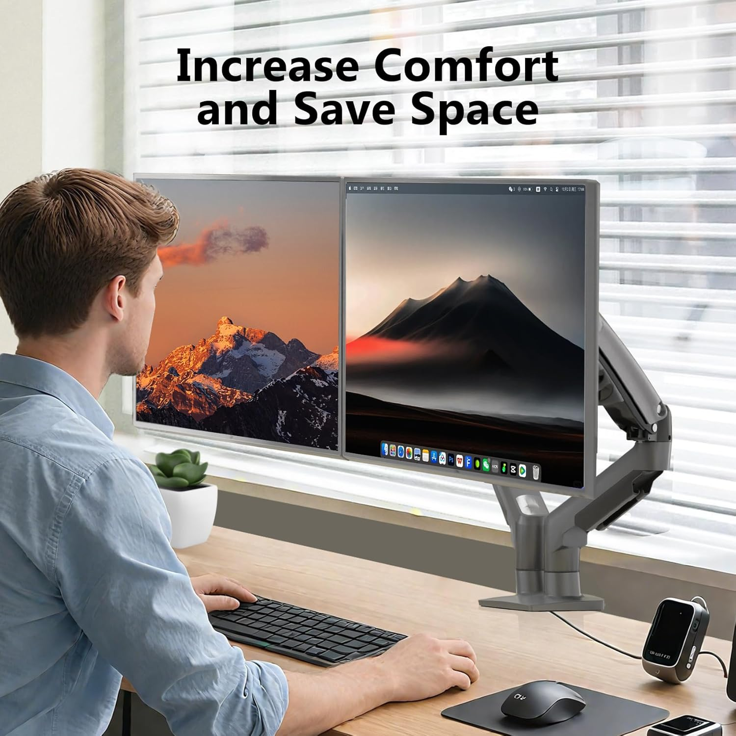 NBAV Mounts NB New F160 Dual Monitor Full Motion Desk Mount with Gas Spring for Two Computer Monitors 17 - 30Inch LED LCD Flat Panel Tvs from 2Kg to 9Kg per Arm. image number 1