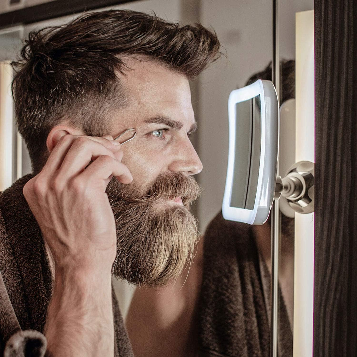 Fancii Rechargeable 10X Magnifying Mirror with 3 LED Light Settings, Dimmable Touch Light, Cordless, Locking Suction Mount, Lighted Mirror for Bathroom or Travel (Mira 2) image number 3