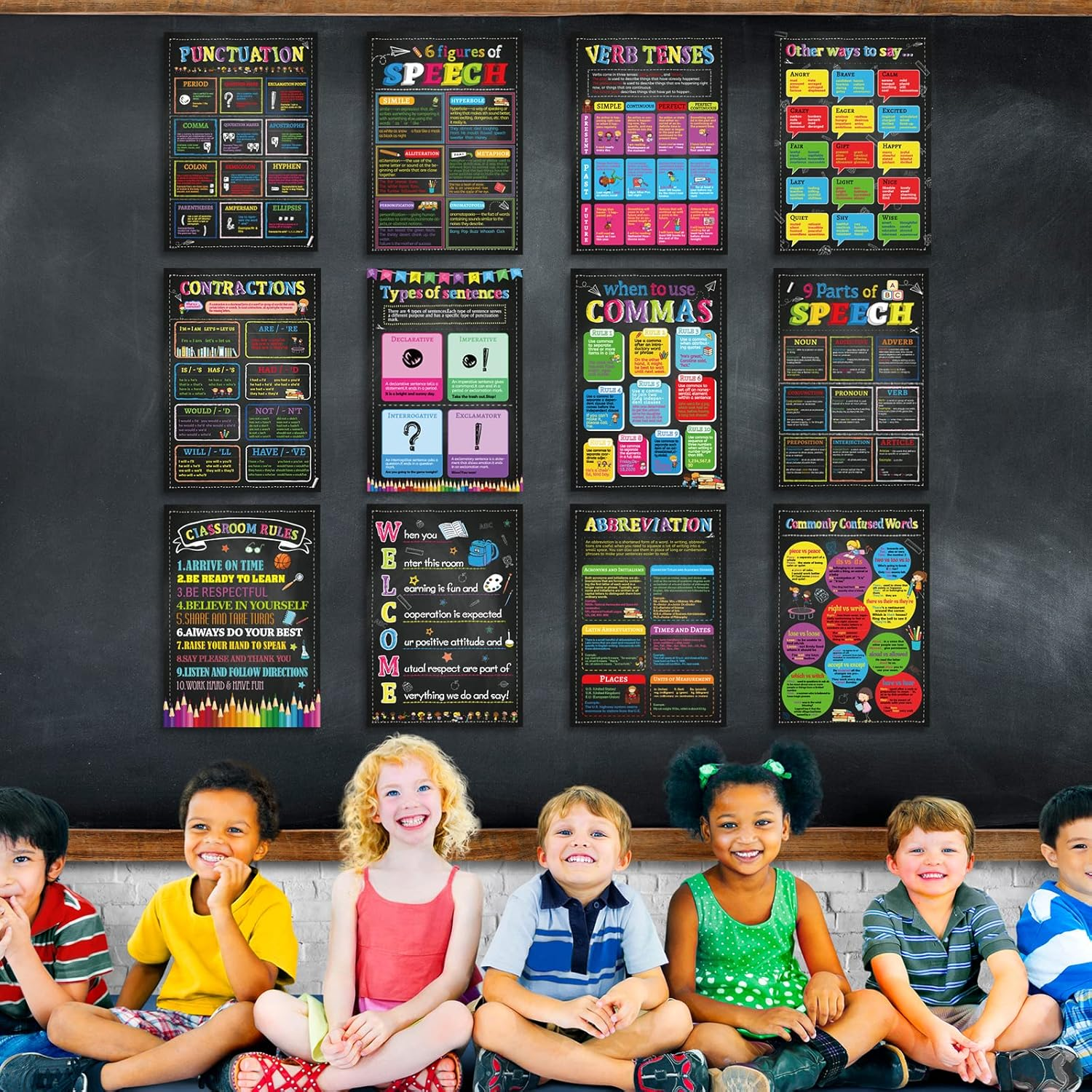 Gisgfim 12 Pieces Parts of Speech Posters for Classroom Back to School English Grammar Chart Educational Poster for ELA Elementary Middle High School Wall Decorations Supplies,16 X 11 Inch image number 1