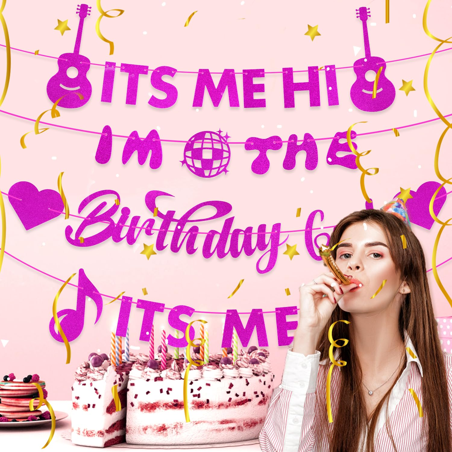 Pre-Strung It'S Me Hi I'M the Birthday Girl It'S Me Banner, 2.5M Pink Birthday Party Decorations, Party Background (Style 1) image number 1