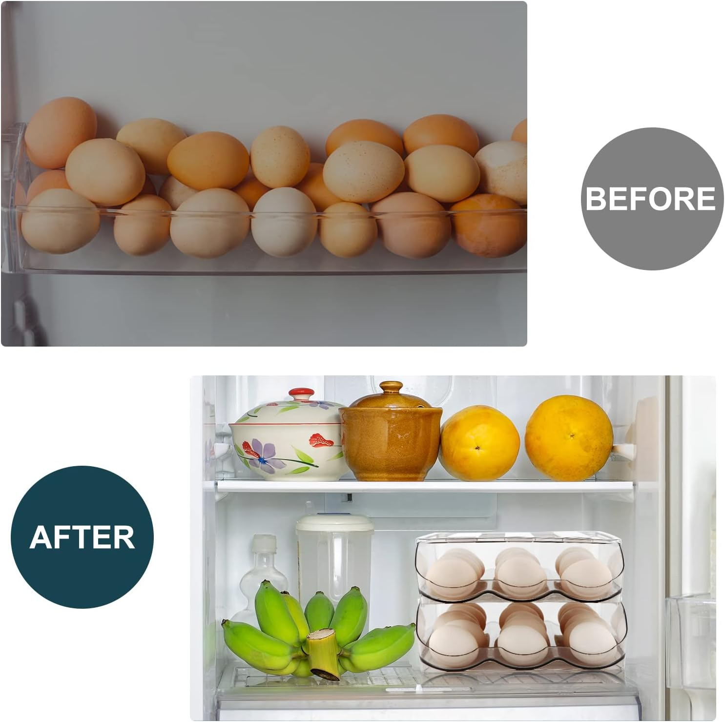 Mesrosa Egg Holder for Refrigerator, Automatically Rolling Egg Storage Container for Refrigerator,Large Capacity Egg Organizer for Fridge Lid,Clear Plastic Egg Dispenser,Egg Tray & Bin -1 Layer White image number 3