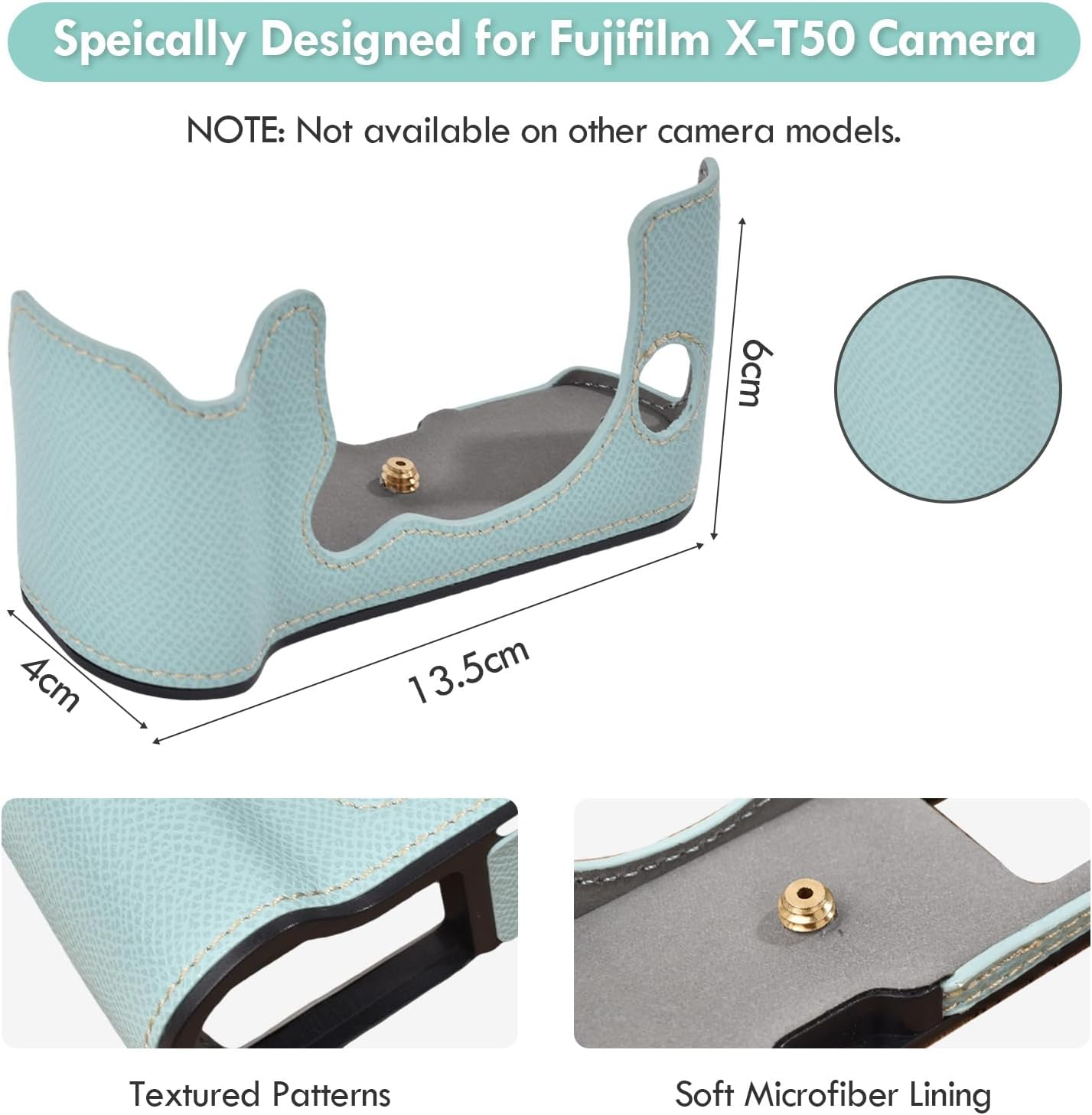 VOVMOEYA Camera Case for FUJIFILM X-T50 Mirrorless Digital Camera,Fuji XT50 Half Case with Soft Microfiber Inner,Function Well with 1/4"-20 Thread Hole Retro PU Leather Texture-Light Blue - Choc image number 2