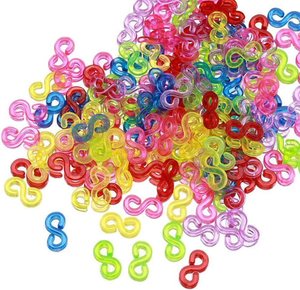 YIFARUBE 1000 PCS S Clips Rubber Band Clips, Connectors Rubber, Loom Bracelets, DIY Handicrafts (Transparent and Color) image number 2