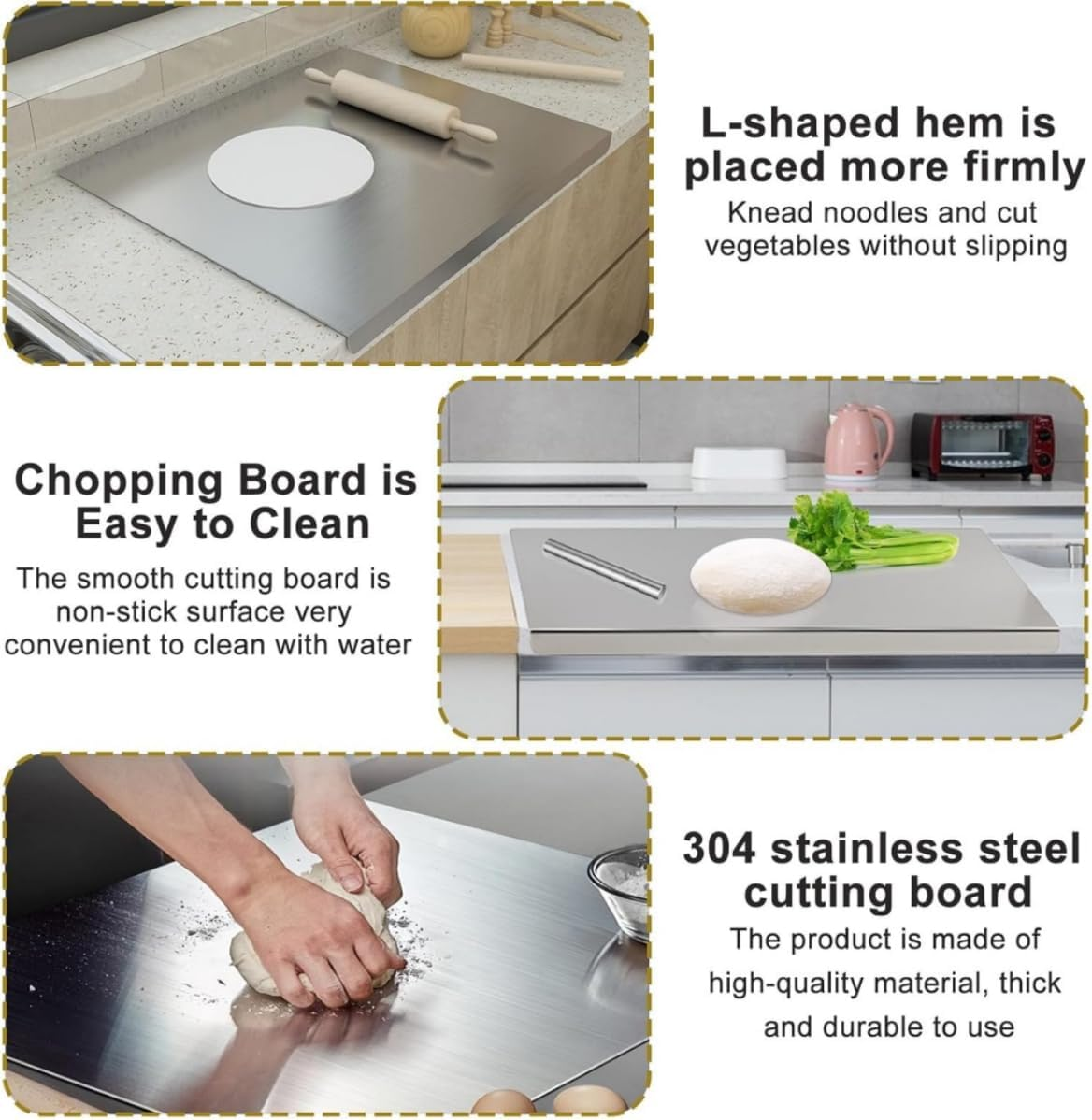 Stainless Steel Chopping Board with Lip for Kitchen, Lipped Stainless Steel Cutting Board, Large-Sized Cutting Board for Meat, Fruits, Vegetables, Bread, 40&times;50 Cm image number 1