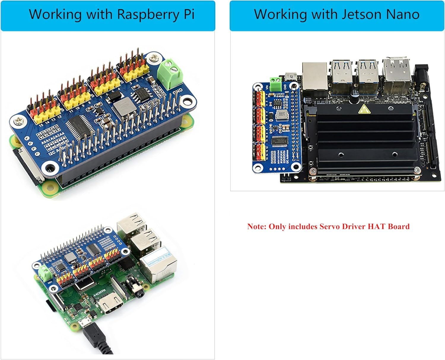 PWM Servo Motor Driver HAT Compatible with Raspberry Pi 5/4/3B+/ 3B Zero/Zero W/Zero WH and Jetson Nano, 16-Channel 12-Bit I2C Interface Straight Pinheader image number 4