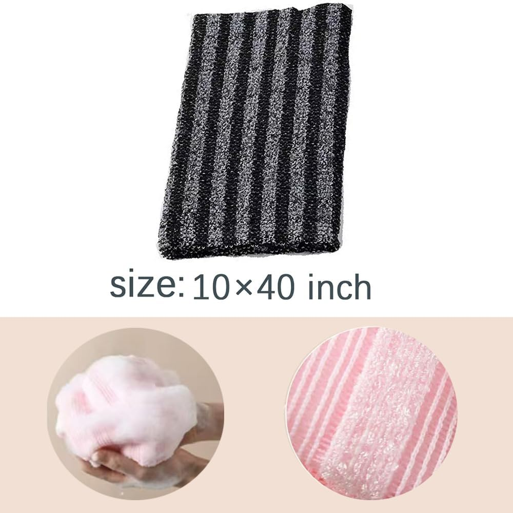 Exfoliating Body Scrubber，2 Pack Back Scrubber for Shower Bath, Japanese Scrub Wash Cloth, Exfoliating Washcloth Towel for Men Women, Body Exfoliator Loofah Luffa Sponge Net Rag Back Washer (Streaks & Pink) image number 1