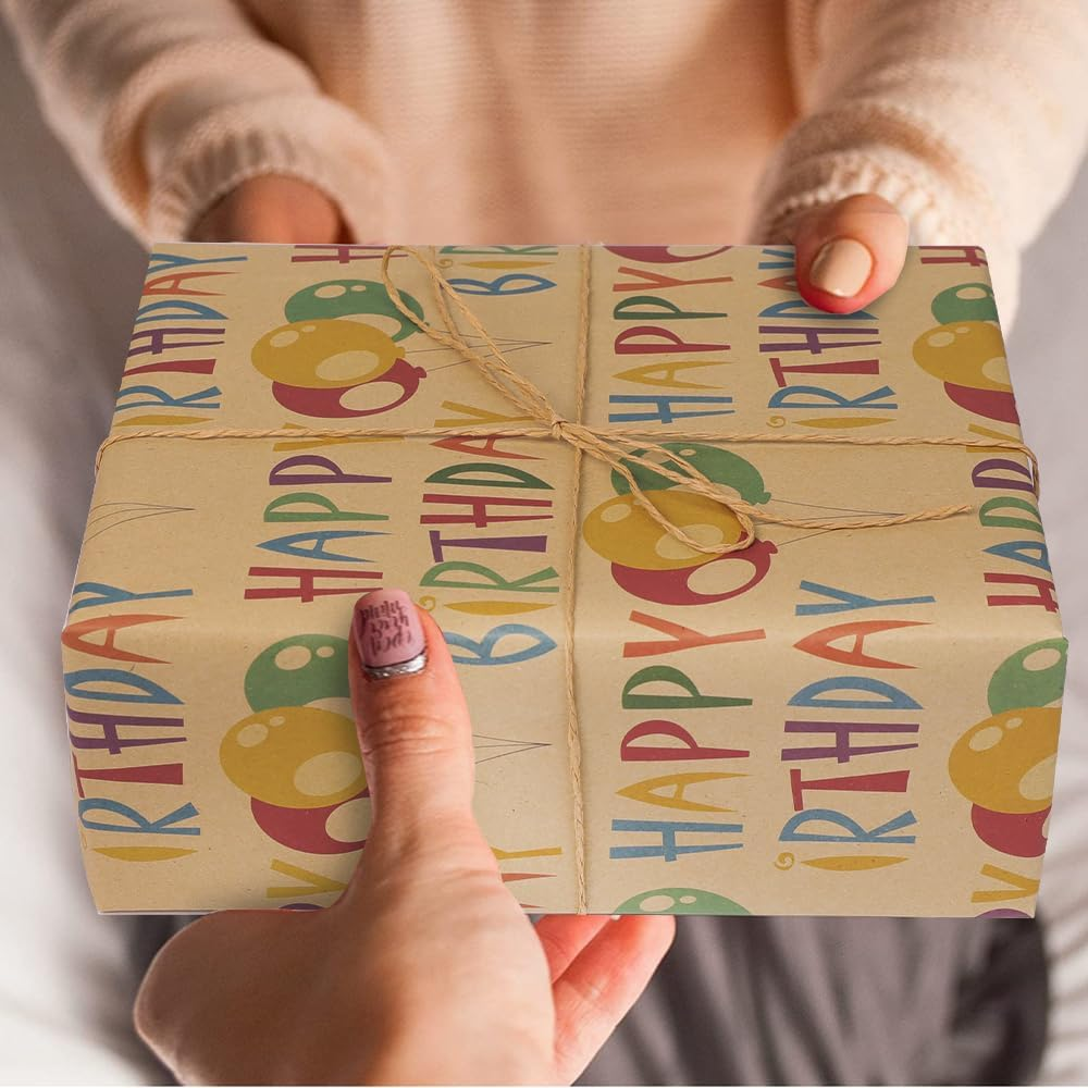 ZCOINS 8 Sheets Birthday Gift Wrapping Paper 70 X 50 CM with Hanging Tags Strings Tapes Recyclable DIY Present Wrapping Kraft Paper for Kids Women Men Birthday Baby Showers Kids Crafts Holidays image number 6