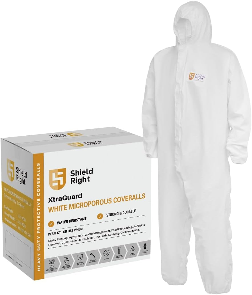 Shield Right Microporous Disposable Protective Coveralls Type 5/6, Breathable, Anti-Static, Lint-Free Suit with Hood for Industrial & Food Processing image number 1
