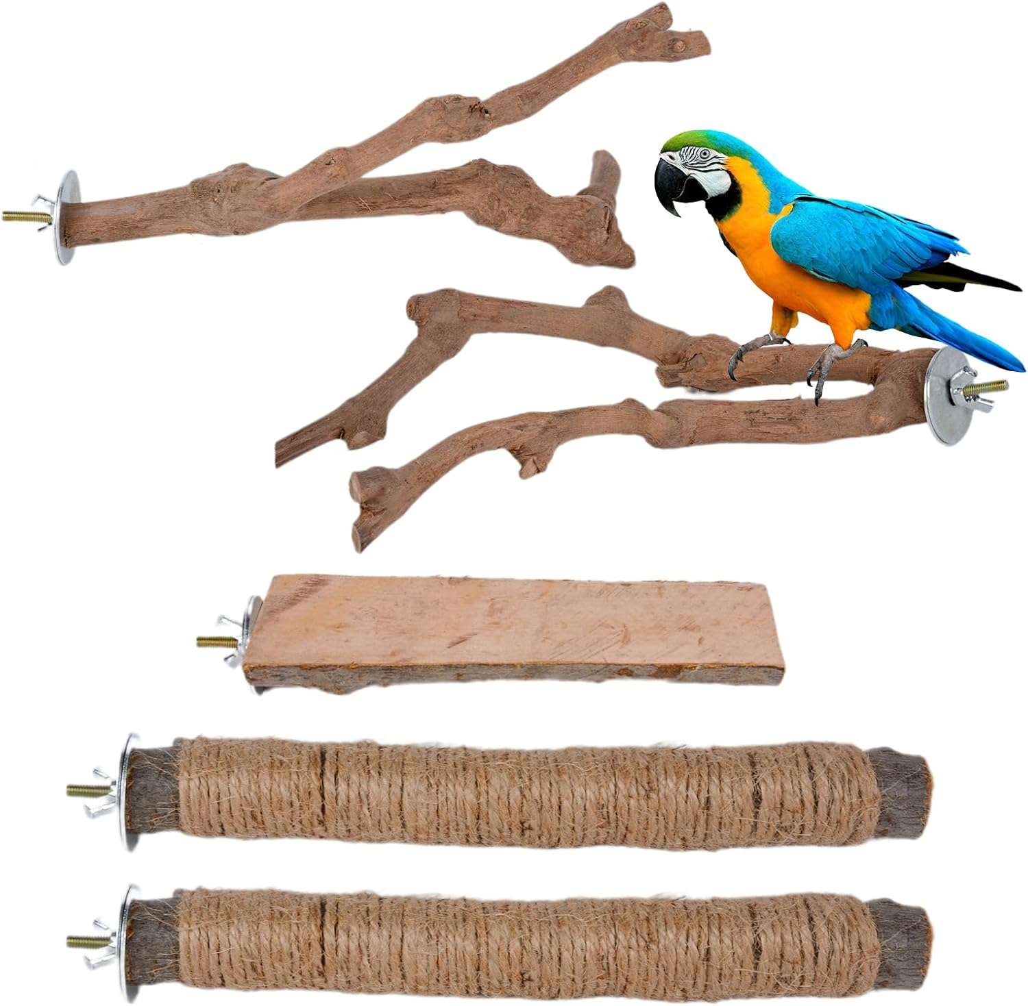 5 Pieces of Natural Wood Bird Perch Large Budgie Toys Wooden Toys for Parakeets Paw Grinding Fork Parakeet Chewing Stick Exercise Training Branches for Cockatiels