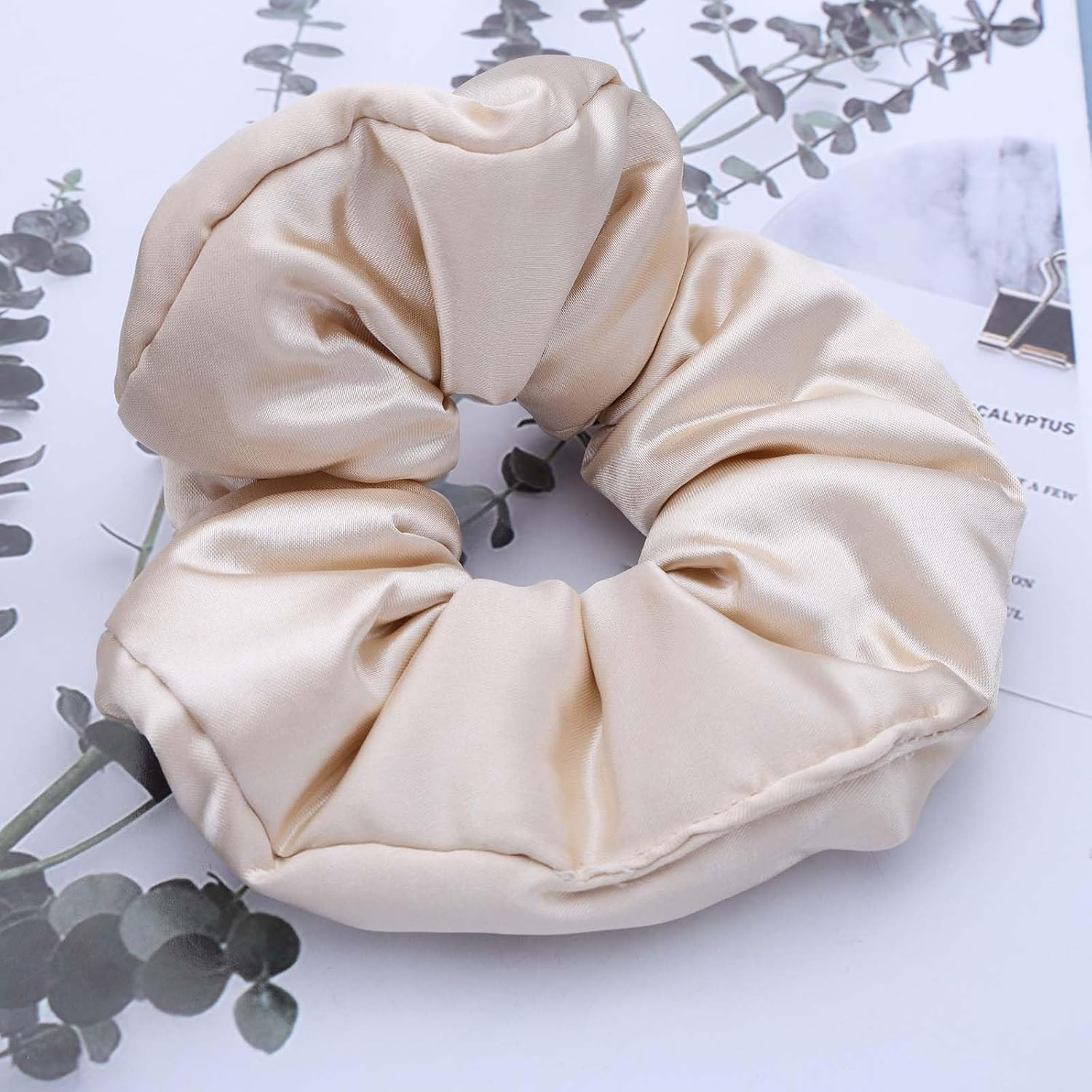 Inateannal Vintage Satin Silk Hair Bobbles Large Satin Elastic Hair Bobbles White Large Satin Hair Bobbles Scrunchy Oversized Thick Hair Bobbles Satin Ponytail Holder Hair Bands image number 2