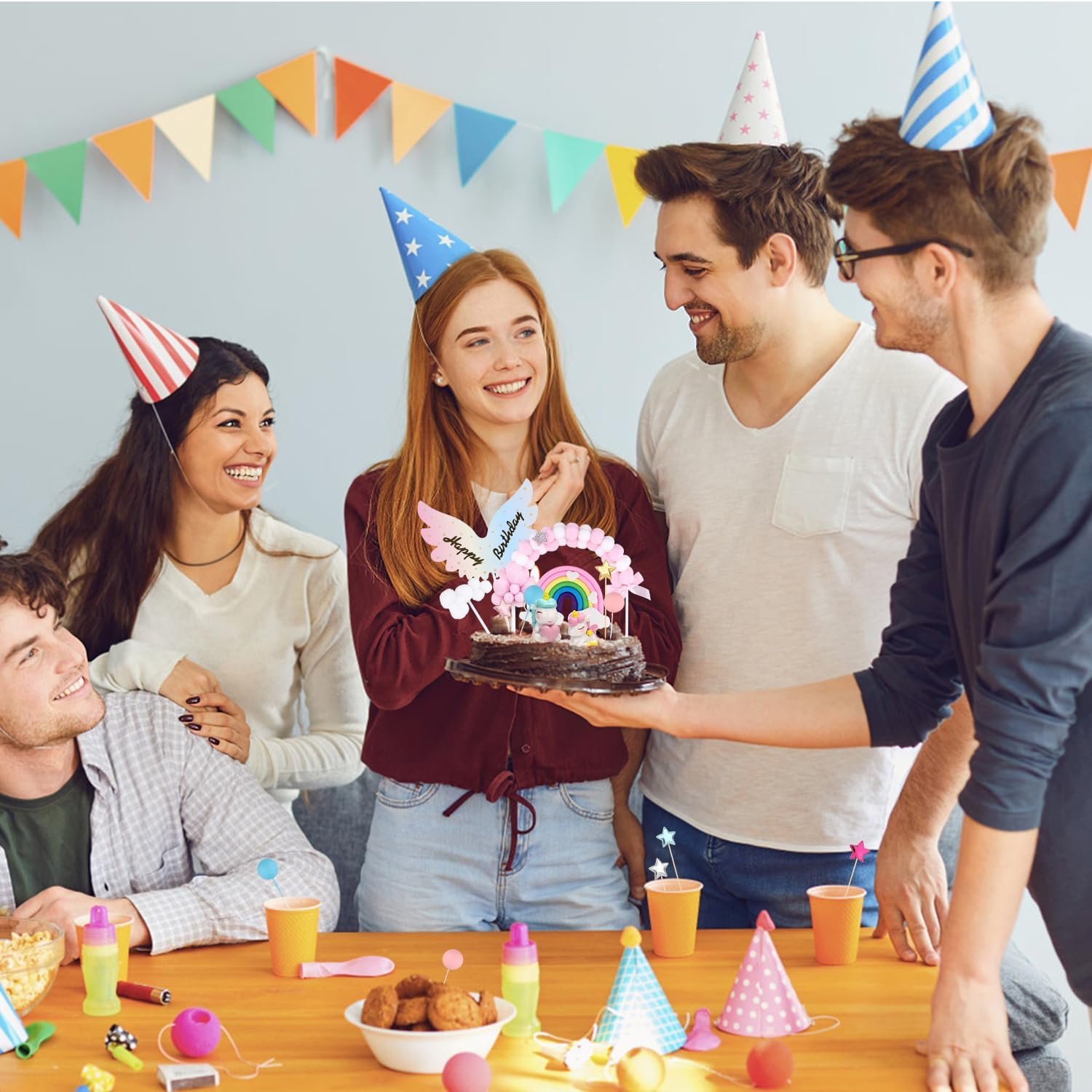 20Pcs Cake Decorations, Unicorn Rainbow Cake Decorations Rainbow Star Unicorn Ball Happy Birthday Cake Decoration for Boys Girls Children Birthday Party Baby Shower Supplies image number 5