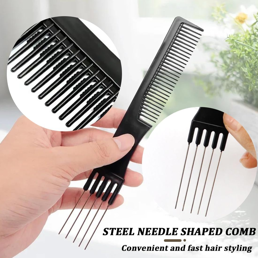 Black Hairdressing Handle Comb with Metal Fork and Fine Teeth, Professional Styling Combs, Hairdressing Comb, Afro Comb, Hairstyle Comb, Hairdressing Styling Tool, Antistatic, Multifunctional image number 4