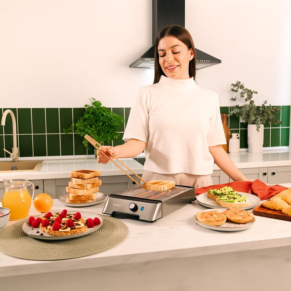 Cecotec Horizontal Bread Toaster - Flat 3 Resistors Niceslice Inox. 1000W, All Bread Types or Wish Cakes, Quartz Resistors, Stainless Steel Finish, 6 Grate Levels, 6 Grate Stairs image number 4