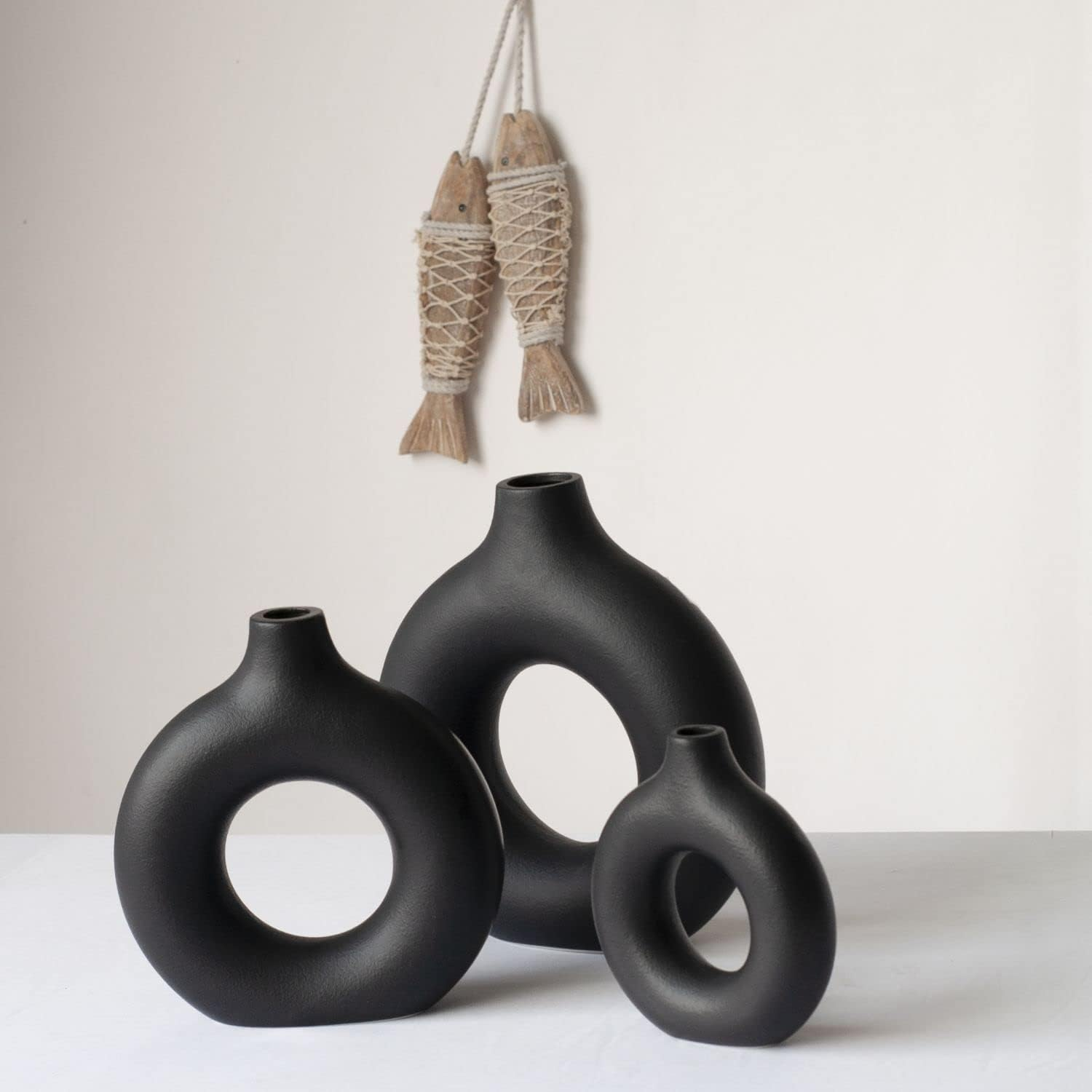 CEMABT Vases for Pampas Grass, 2Pc Creative Vase Modern Home Decor,Handmade Vase Black Ceramic Dried Flowers Crafts Ornaments for Office Home Deco Decoration image number 4