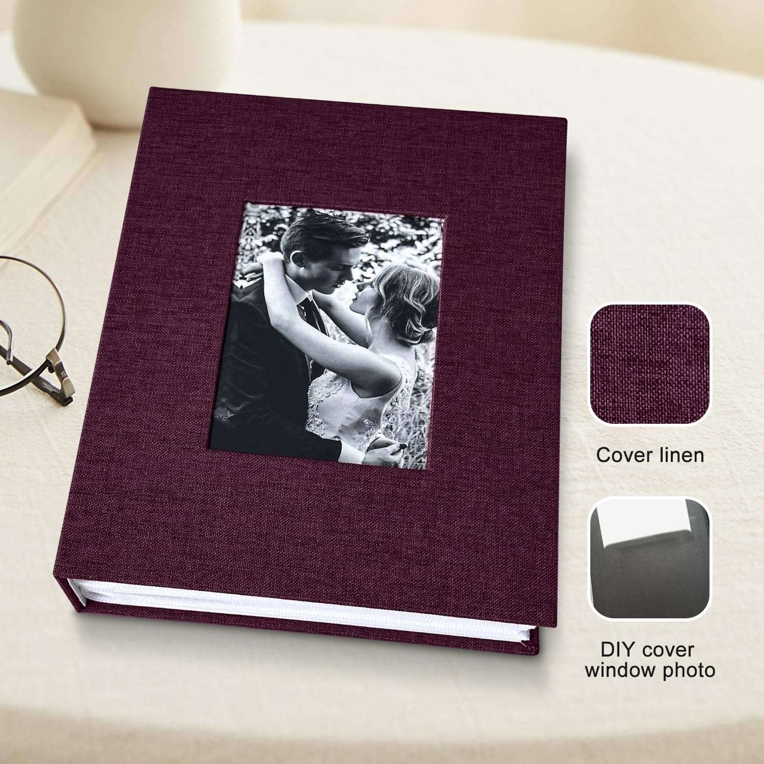 200-Pocket Photo Album 4X6 - Slip-In Picture Album with Linen Cover & Display Window, Vertical Photo Book for Wedding, Family, Baby, Anniversary & Vacation Memories (Holds 200 Photos) image number 6