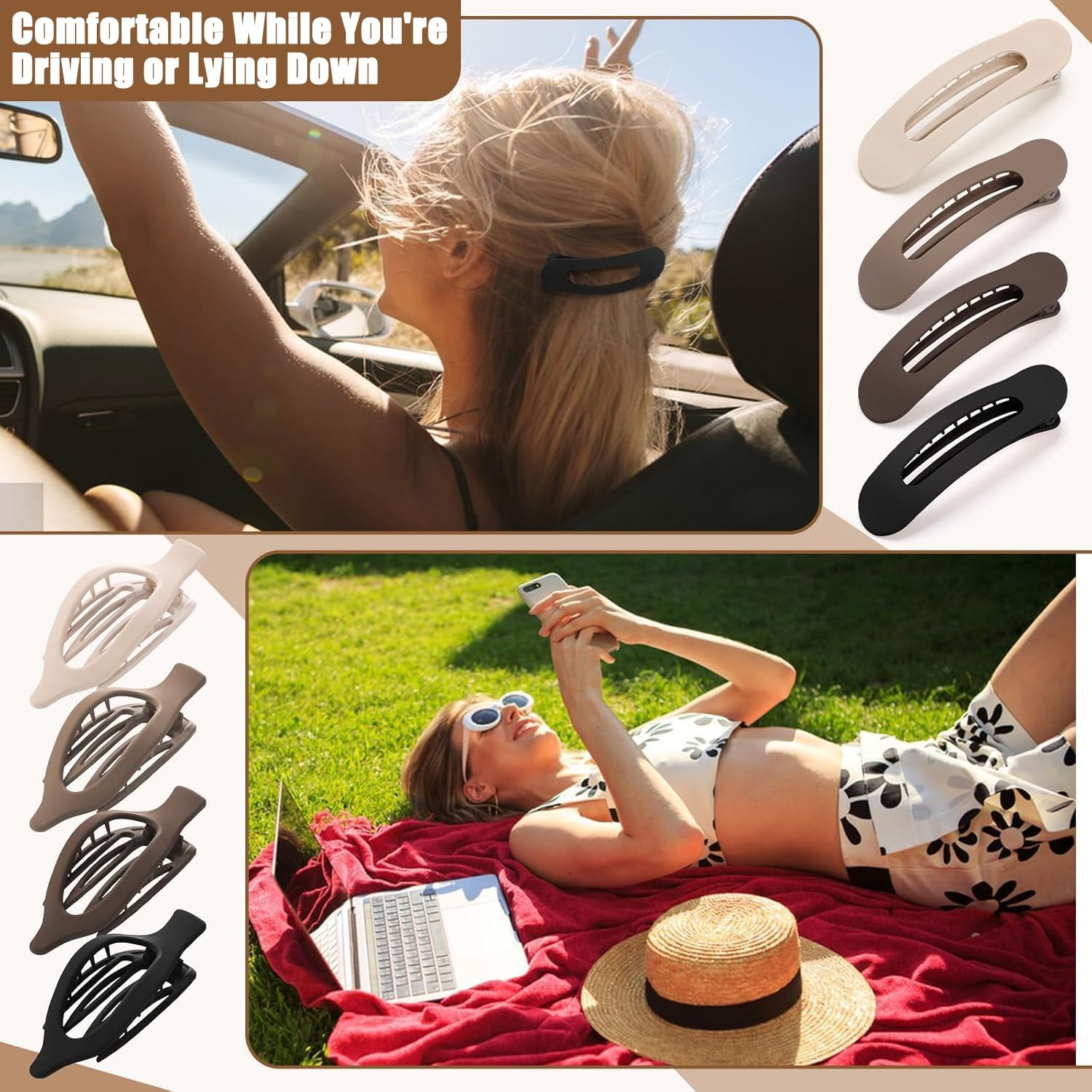 Women'S Hair Clip, Pack of 8, Flat Hair Clip, Claw Clip, Strong Hold & Non-Slip, Large Flat Claw Clip, Hair Clip for Inserting for Thick and Thin Hair image number 3